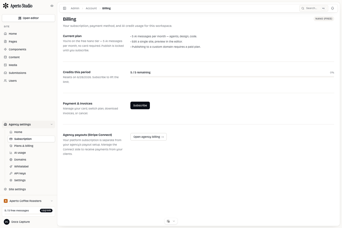 Mini Agency billing and account controls
